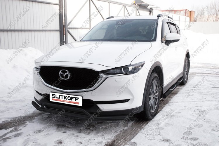 10 599 р. Защита переднего бампера d57+d32 двойная Slitkoff  Mazda CX-5  KF (2016-2025) (Сталь с полимерным покрытием в цвет черный)  с доставкой в г. Москва