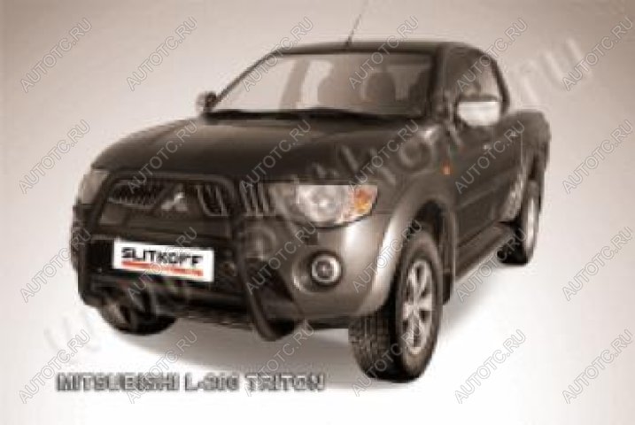 18 399 р. Защита переднего бампера кенгурятник d57 высокий (Triton) Slitkoff  Mitsubishi L200  4 (2006-2014)  дорестайлинг (Сталь с полимерным покрытием в цвет черный)  с доставкой в г. Москва