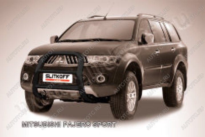 18 399 р. Защита переднего бампера кенгурятник d57 высокий Slitkoff  Mitsubishi Pajero Sport  PA (2004-2008) рестайлинг (Сталь с полимерным покрытием в цвет черный)  с доставкой в г. Москва