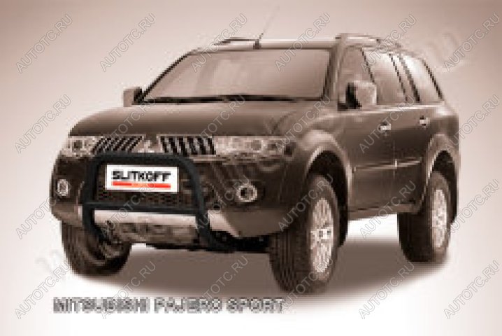 16 899 р. Защита переднего бампера кенгурятник d57 низкий Slitkoff  Mitsubishi Pajero Sport  PA (2004-2008) рестайлинг ( Сталь с полимерным покрытием в цвет черный)  с доставкой в г. Москва