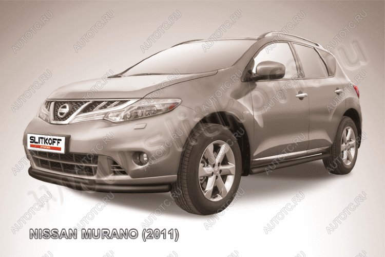 10 249 р. Защита переднего бампера d57+d42 двойная Slitkoff  Nissan Murano  2 Z51 (2010-2016) рестайлинг (  Сталь с полимерным покрытием в цвет черный)  с доставкой в г. Москва