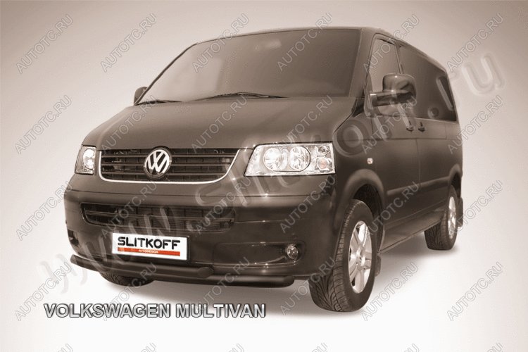 10 299 р. Защита переднего бампера d57+d57 двойная Slitkoff  Volkswagen Multivan  T5 (2003-2015)  дорестайлинг, рестайлинг ( Сталь с полимерным покрытием в цвет черный)  с доставкой в г. Москва