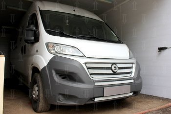 Защитная сетка в бампер (низ, 2 части, ячейка 3х7 мм) Alfeco Стандарт Fiat Ducato 290 (2014-2024)  (Хром)