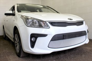 3 279 р. Защитная сетка в бампер (низ, ячейка 3х7 мм) Alfeco Стандарт  KIA Rio  4 FB (2016-2020) дорестайлинг седан (Хром)  с доставкой в г. Москва. Увеличить фотографию 2