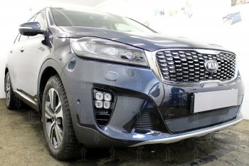 3 099 р. Защитная сетка в бампер (низ, ячейка 3х7 мм) Alfeco Стандарт KIA Sorento UM/Prime рестайлинг (2018-2020) (Чёрная)  с доставкой в г. Москва. Увеличить фотографию 2