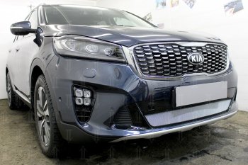 3 199 р. Защитная сетка в бампер (низ, ячейка 3х7 мм) Alfeco Стандарт KIA Sorento UM/Prime рестайлинг (2018-2020) (Хром)  с доставкой в г. Москва. Увеличить фотографию 4