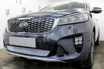 3 199 р. Защитная сетка в бампер (низ, ячейка 3х7 мм) Alfeco Стандарт KIA Sorento UM/Prime рестайлинг (2018-2020) (Хром)  с доставкой в г. Москва. Увеличить фотографию 5