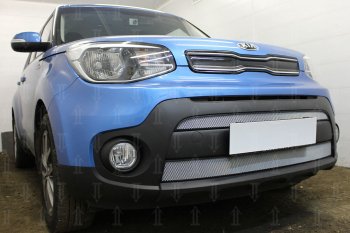 5 799 р. Защитная сетка в бампер (2 части, ячейка 3х7 мм) Alfeco Стандарт  KIA Soul  PS (2017-2019) рестайлинг (Хром)  с доставкой в г. Москва. Увеличить фотографию 2