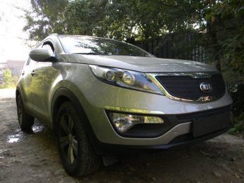 3 399 р. Защитная сетка в бампер (верх, ячейка 3х7 мм) Alfeco Стандарт  KIA Sportage  3 SL (2010-2014) дорестайлинг (Чёрная)  с доставкой в г. Москва. Увеличить фотографию 2