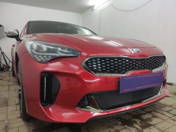 3 199 р. Защитная сетка в бампер (низ, ячейка 3х7 мм) Alfeco Стандарт KIA Stinger (2017-2024) (Чёрная)  с доставкой в г. Москва. Увеличить фотографию 2