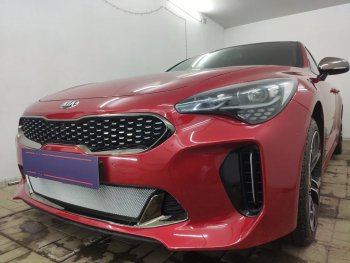 3 399 р. Защитная сетка в бампер (низ, ячейка 3х7 мм) Alfeco Стандарт KIA Stinger (2017-2024) (Хром)  с доставкой в г. Москва. Увеличить фотографию 2