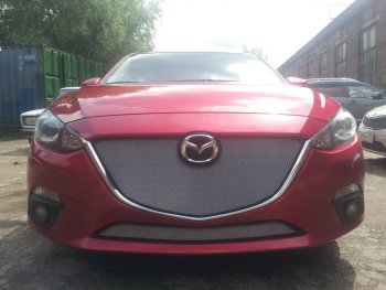 Защитная сетка в бампер (низ, ячейка 3х7 мм) Alfeco Стандарт Mazda 3/Axela BM дорестайлинг седан (2013-2016)  (Хром)