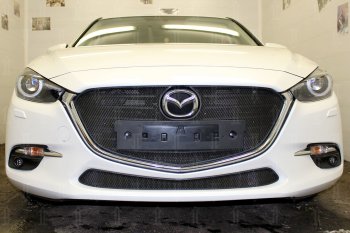 Защитная сетка в бампер (низ, ячейка 3х7 мм) Alfeco Стандарт Mazda 3/Axela BM рестайлинг, хэтчбэк (2016-2019) ()