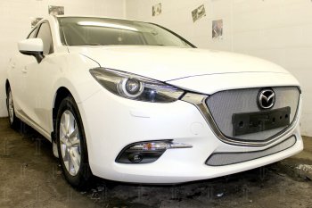 3 589 р. Защитная сетка в бампер (низ, ячейка 3х7 мм) Alfeco Стандарт Mazda 3/Axela BM рестайлинг, хэтчбэк (2016-2019) (Хром)  с доставкой в г. Москва. Увеличить фотографию 3