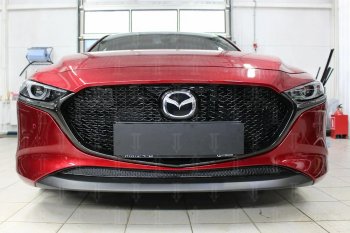 Защитная сетка в бампер (низ, ячейка 3х7 мм) Alfeco Стандарт Mazda 3/Axela BP хэтчбэк (2019-2024)  (Чёрная)