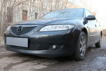 3 099 р. Защитная сетка в бампер (верх, ячейка 3х7 мм) Alfeco Стандарт Mazda 6 GG седан дорестайлинг (2002-2005) (Чёрная)  с доставкой в г. Москва. Увеличить фотографию 3