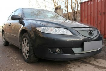 3 199 р. Защитная сетка в бампер (верх, ячейка 3х7 мм) Alfeco Стандарт Mazda 6 GG седан дорестайлинг (2002-2005) (Хром)  с доставкой в г. Москва. Увеличить фотографию 2