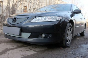 3 199 р. Защитная сетка в бампер (верх, ячейка 3х7 мм) Alfeco Стандарт Mazda 6 GG седан дорестайлинг (2002-2005) (Хром)  с доставкой в г. Москва. Увеличить фотографию 3