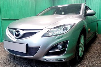 3 099 р. Защитная сетка в бампер (низ, ячейка 3х7 мм) Alfeco Стандарт Mazda 6 GH рестайлинг лифтбэк (2010-2012) (Чёрная)  с доставкой в г. Москва. Увеличить фотографию 2