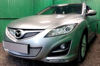 3 199 р. Защитная сетка в бампер (низ, ячейка 3х7 мм) Alfeco Стандарт Mazda 6 GH рестайлинг лифтбэк (2010-2012) (Хром)  с доставкой в г. Москва. Увеличить фотографию 2