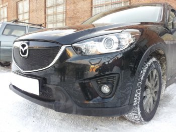 3 399 р. Защитная сетка в бампер (верх, ячейка 3х7 мм) Alfeco Стандарт Mazda CX-5 KE дорестайлинг (2011-2014) (Чёрная)  с доставкой в г. Москва. Увеличить фотографию 2