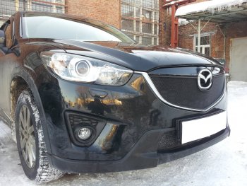 3 399 р. Защитная сетка в бампер (верх, ячейка 3х7 мм) Alfeco Стандарт Mazda CX-5 KE дорестайлинг (2011-2014) (Чёрная)  с доставкой в г. Москва. Увеличить фотографию 3