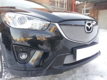 4 299 р. Защитная сетка в бампер (верх, ячейка 3х7 мм) Alfeco Стандарт Mazda CX-5 KE дорестайлинг (2011-2014) (Хром)  с доставкой в г. Москва. Увеличить фотографию 2