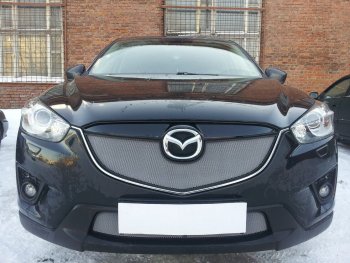 4 299 р. Защитная сетка в бампер (верх, ячейка 3х7 мм) Alfeco Стандарт Mazda CX-5 KE дорестайлинг (2011-2014) (Хром)  с доставкой в г. Москва. Увеличить фотографию 4