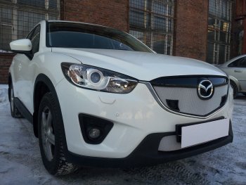 3 099 р. Защитная сетка в бампер (низ, ячейка 3х7 мм) Alfeco Стандарт Mazda CX-5 KE дорестайлинг (2011-2014) (Хром)  с доставкой в г. Москва. Увеличить фотографию 2