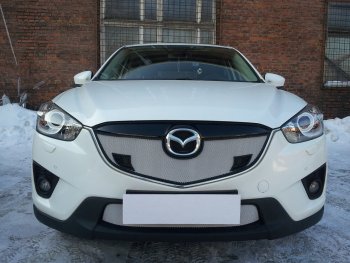 3 099 р. Защитная сетка в бампер (низ, ячейка 3х7 мм) Alfeco Стандарт Mazda CX-5 KE дорестайлинг (2011-2014) (Хром)  с доставкой в г. Москва. Увеличить фотографию 3