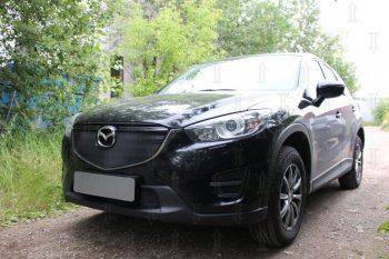 4 099 р. Защитная сетка в бампер (верх, ячейка 3х7 мм) Alfeco Стандарт Mazda CX-5 KE рестайлинг (2015-2017) (Чёрная)  с доставкой в г. Москва. Увеличить фотографию 2