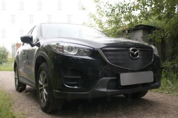 4 099 р. Защитная сетка в бампер (верх, ячейка 3х7 мм) Alfeco Стандарт Mazda CX-5 KE рестайлинг (2015-2017) (Чёрная)  с доставкой в г. Москва. Увеличить фотографию 3