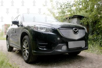 4 299 р. Защитная сетка в бампер (верх, ячейка 3х7 мм) Alfeco Стандарт Mazda CX-5 KE рестайлинг (2015-2017) (Хром)  с доставкой в г. Москва. Увеличить фотографию 2