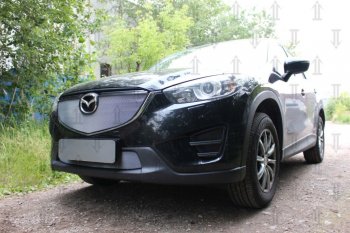 4 299 р. Защитная сетка в бампер (верх, ячейка 3х7 мм) Alfeco Стандарт Mazda CX-5 KE рестайлинг (2015-2017) (Хром)  с доставкой в г. Москва. Увеличить фотографию 3