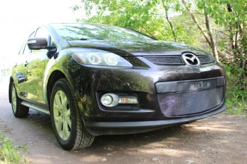 3 199 р. Защитная сетка в бампер (низ, ячейка 3х7 мм) Alfeco Стандарт  Mazda CX-7  ER (2006-2010) дорестайлинг (Чёрная)  с доставкой в г. Москва. Увеличить фотографию 2