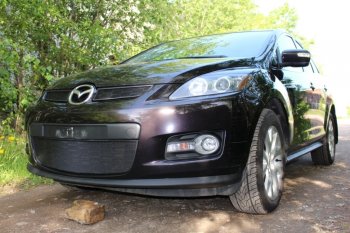 3 199 р. Защитная сетка в бампер (низ, ячейка 3х7 мм) Alfeco Стандарт  Mazda CX-7  ER (2006-2010) дорестайлинг (Чёрная)  с доставкой в г. Москва. Увеличить фотографию 3