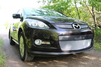 3 399 р. Защитная сетка в бампер (низ, ячейка 3х7 мм) Alfeco Стандарт  Mazda CX-7  ER (2006-2010) дорестайлинг (Хром)  с доставкой в г. Москва. Увеличить фотографию 2