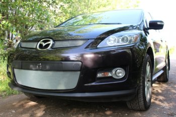 3 399 р. Защитная сетка в бампер (низ, ячейка 3х7 мм) Alfeco Стандарт  Mazda CX-7  ER (2006-2010) дорестайлинг (Хром)  с доставкой в г. Москва. Увеличить фотографию 3