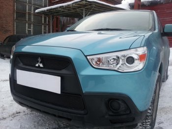 2 899 р. Защитная сетка в бампер (низ, ячейка 3х7 мм) Alfeco Стандарт Mitsubishi ASX дорестайлинг (2010-2012) (Чёрная)  с доставкой в г. Москва. Увеличить фотографию 2