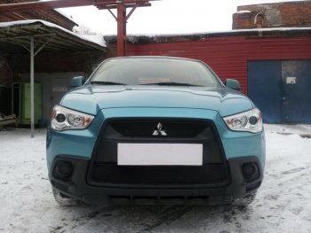 2 899 р. Защитная сетка в бампер (низ, ячейка 3х7 мм) Alfeco Стандарт Mitsubishi ASX дорестайлинг (2010-2012) (Чёрная)  с доставкой в г. Москва. Увеличить фотографию 3