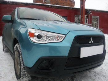 2 899 р. Защитная сетка в бампер (низ, ячейка 3х7 мм) Alfeco Стандарт Mitsubishi ASX дорестайлинг (2010-2012) (Чёрная)  с доставкой в г. Москва. Увеличить фотографию 4