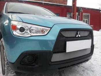 3 099 р. Защитная сетка в бампер (низ, ячейка 3х7 мм) Alfeco Стандарт  Mitsubishi ASX (2010-2012) дорестайлинг (Хром)  с доставкой в г. Москва. Увеличить фотографию 2