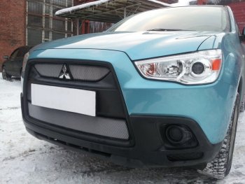 3 099 р. Защитная сетка в бампер (низ, ячейка 3х7 мм) Alfeco Стандарт  Mitsubishi ASX (2010-2012) дорестайлинг (Хром)  с доставкой в г. Москва. Увеличить фотографию 4