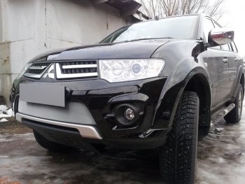 4 299 р. Защитная сетка в бампер (низ, ячейка 3х7 мм) Alfeco Стандарт Mitsubishi L200 4  рестайлинг (2013-2016) (Хром)  с доставкой в г. Москва. Увеличить фотографию 4