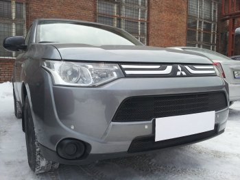 6 199 р. Защитная сетка в бампер (2 части, ячейка 3х7 мм) Alfeco Стандарт Mitsubishi Outlander GF дорестайлинг (2012-2014) (Чёрная)  с доставкой в г. Москва. Увеличить фотографию 4