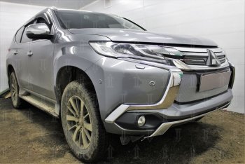 5 299 р. Защитная сетка в бампер (низ, ячейка 3х7 мм) Стрелка11 Стандарт Mitsubishi Pajero Sport QE дорестайлинг (2015-2021) (Хром)  с доставкой в г. Москва. Увеличить фотографию 4