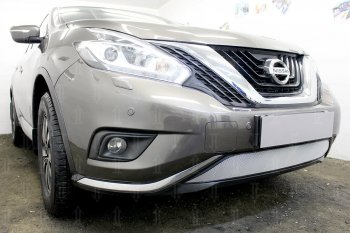 3 699 р. Защитная сетка в бампер (низ, ячейка 3х7 мм) Стрелка11 Стандарт Nissan Murano 3 Z52 дорестайлинг (2015-2022) (Хром)  с доставкой в г. Москва. Увеличить фотографию 3