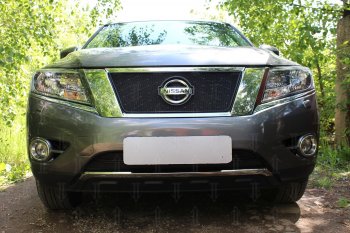 Защитная сетка в бампер (верх, ячейка 3х7 мм) Стрелка11 Стандарт Nissan (Нисан) Pathfinder (Патфайндер)  R52 (2012-2017) R52 дорестайлинг  (Чёрная)