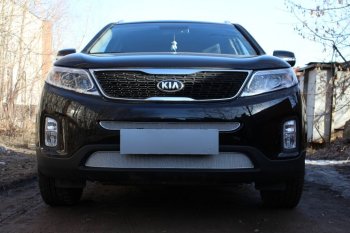 4 299 р. Защитная сетка в бампер (низ, ячейка 4х10 мм) Alfeco Премиум KIA Sorento XM рестайлинг (2012-2015) (Хром)  с доставкой в г. Москва. Увеличить фотографию 2