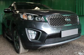 4 299 р. Защитная сетка в бампер (низ, ячейка 4х10 мм) Alfeco Премиум KIA Sorento UM/Prime дорестайлинг (2014-2018) (Чёрная)  с доставкой в г. Москва. Увеличить фотографию 3